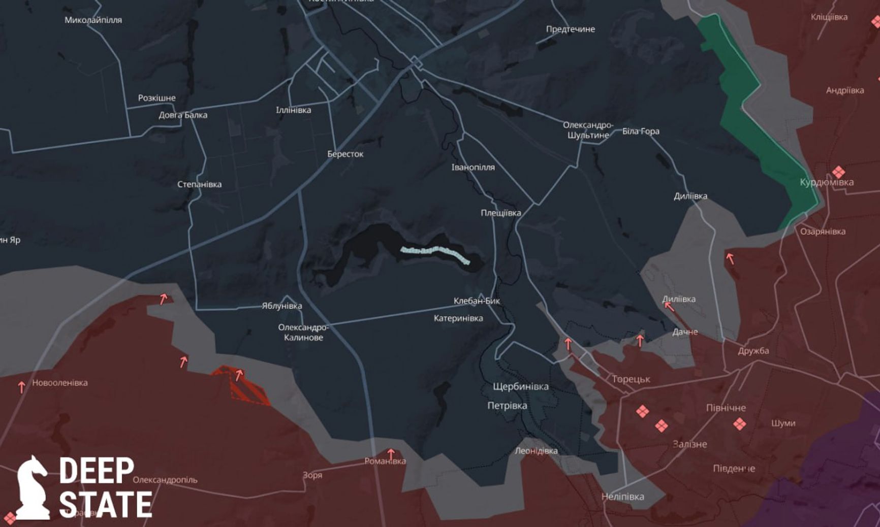 Ситуация на стыке торецкого и восточного фланга покровского направлений по версии DeepState