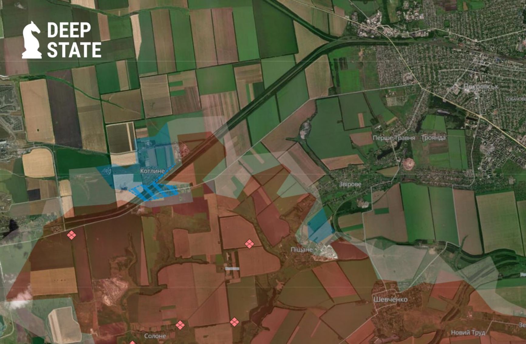 Ситуация к западу от Покровска (до 2016 года — Красноармейск) по версии DeepState