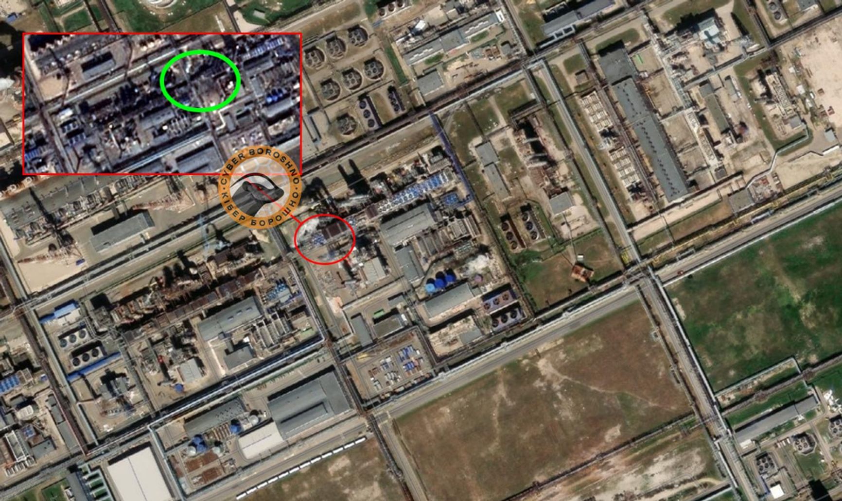 Спутниковый снимок последствий налета 8 июня 2025 года на предприятие «Азот» в Новомосковске в Тульской области
