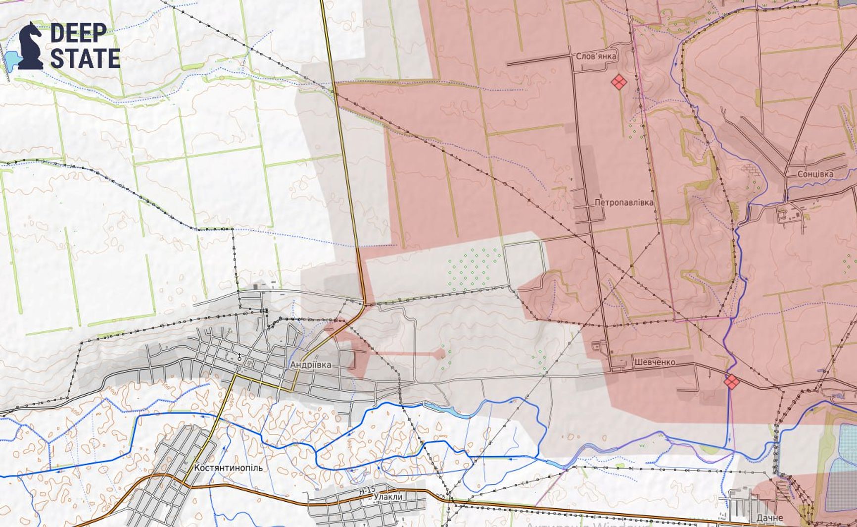 Ситуация на севере Кураховского операционного района по версии DeepState