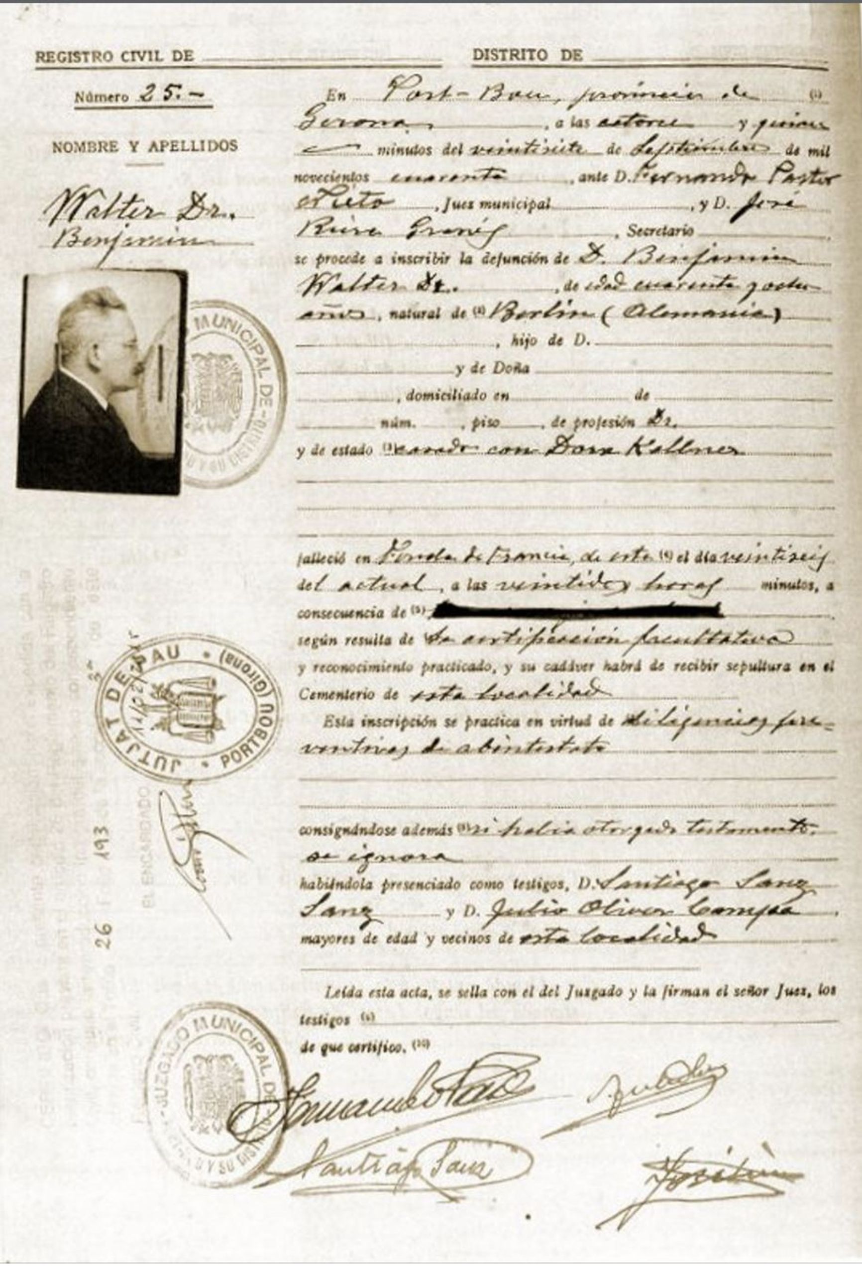 Walter Benjamin's death certificate urokiistorii.ru
